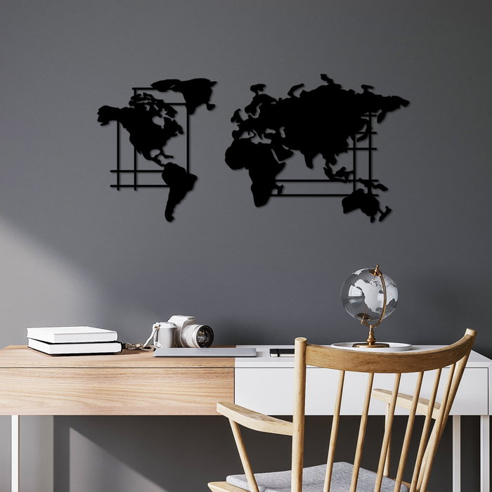 Wallity Mapamundi Decorativo de Pared M Metal Negro 70 x 33 cm